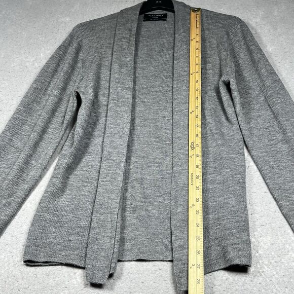 AllSaints Sweater Womens XL Gray Merino Wool Open Front Cardigan Lightweight - Picture 7 of 12